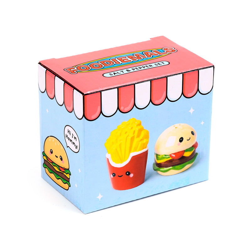 Burger and fries shakers in their printed diner style gift box