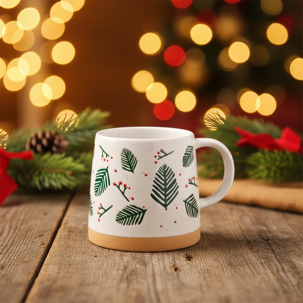 Pine sprigs and berries stoneware mug ready for styling