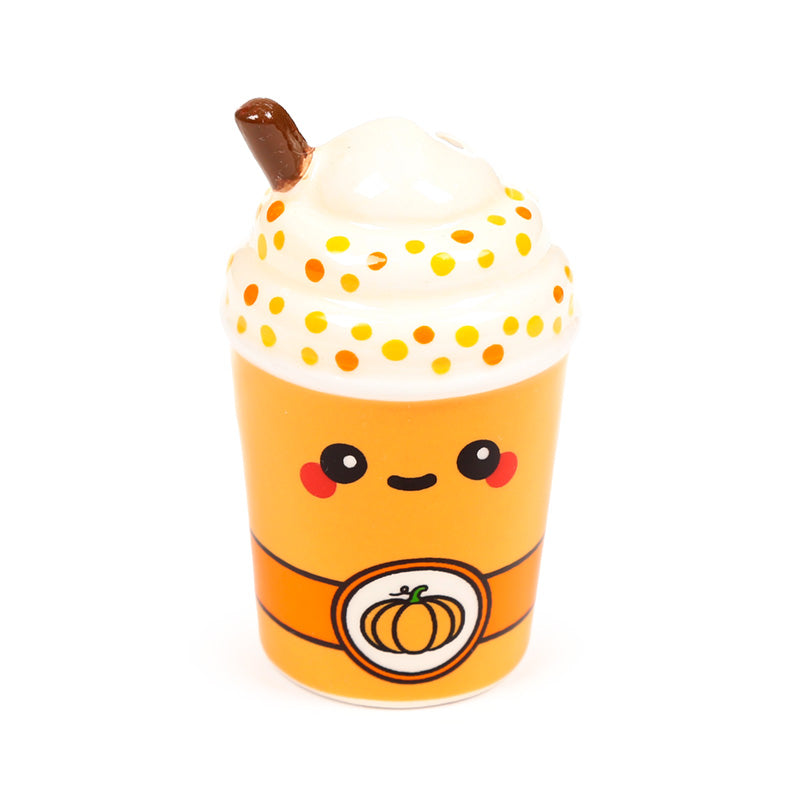 Single latte cup shaker with a smiling face and cinnamon stick