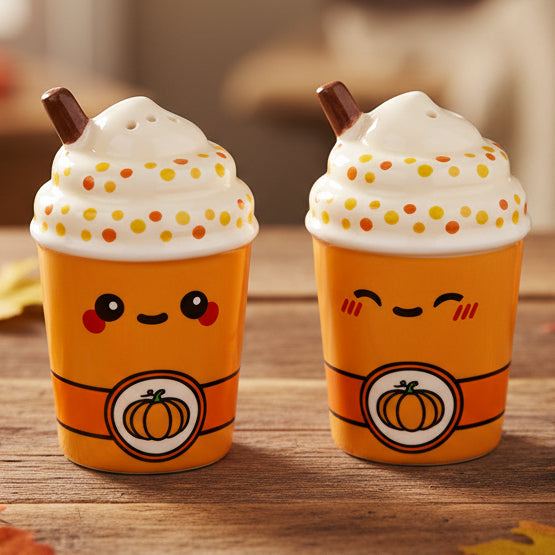 Pumpkin spiced latte salt and pepper shakers ready for styling