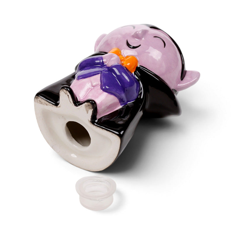 Dracula shaker on its side showing the rubber filling bung underneath