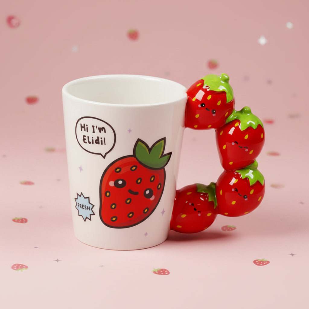 Strawberry handle ceramic mug ready for styling