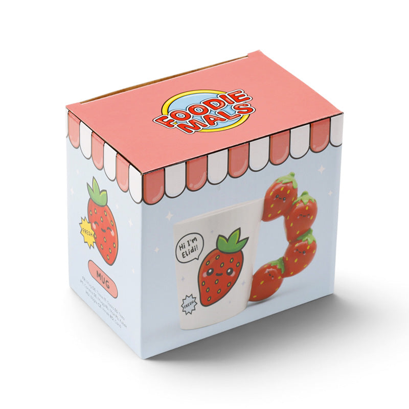 Strawberry handle mug in its printed strawberry gift box