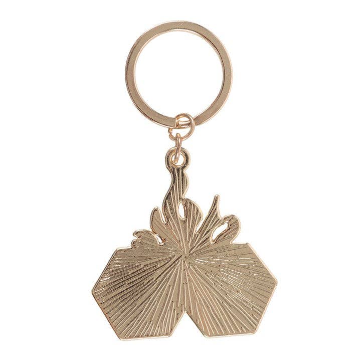 Rebel Romance collection pink dice with flames keyring
