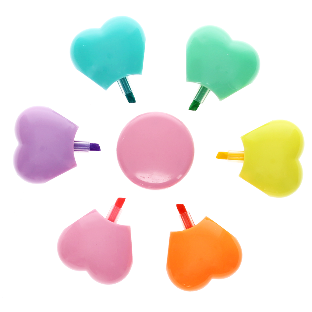 The six highlighters separated to show each colour and petal shape