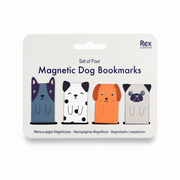 Set of four magnetic dog bookmarks on printed Rex London card packaging