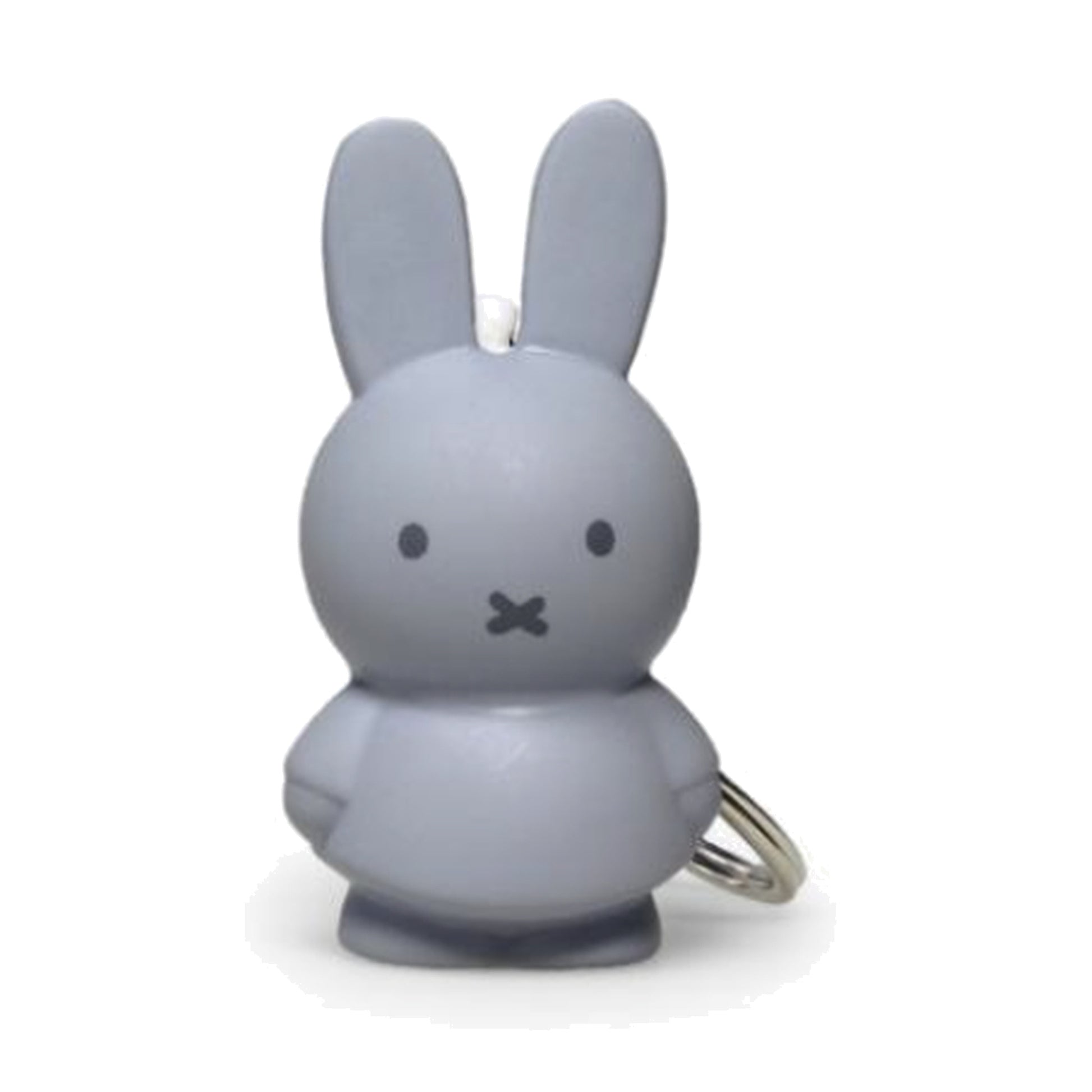 Silver blue Miffy keyring on a pure white background