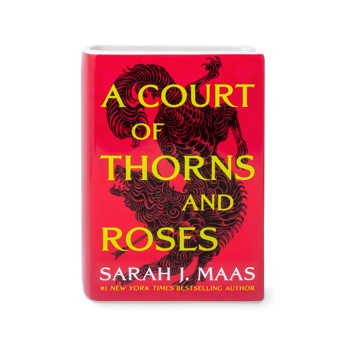 A Court of Thorns and Roses Book Vase, front cover in red and gold