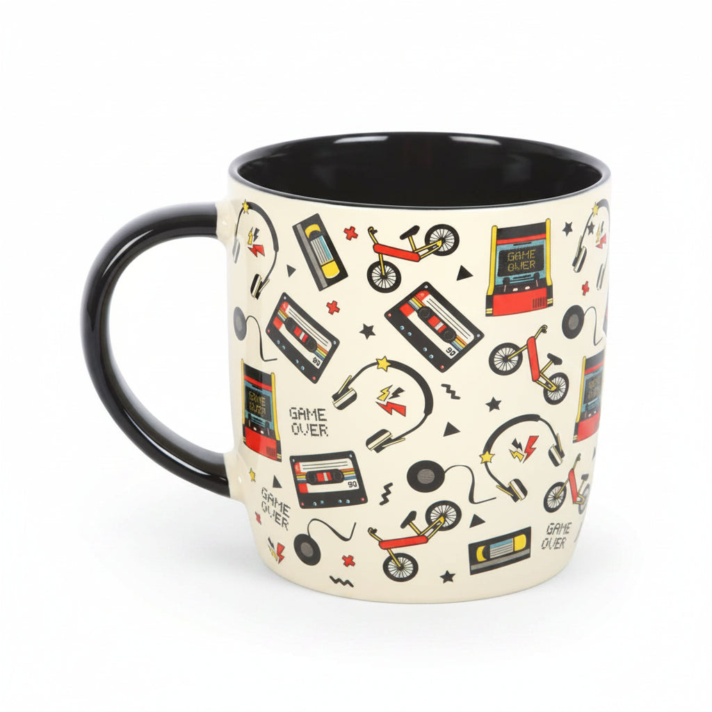 Angled view of mug showing handle on white background