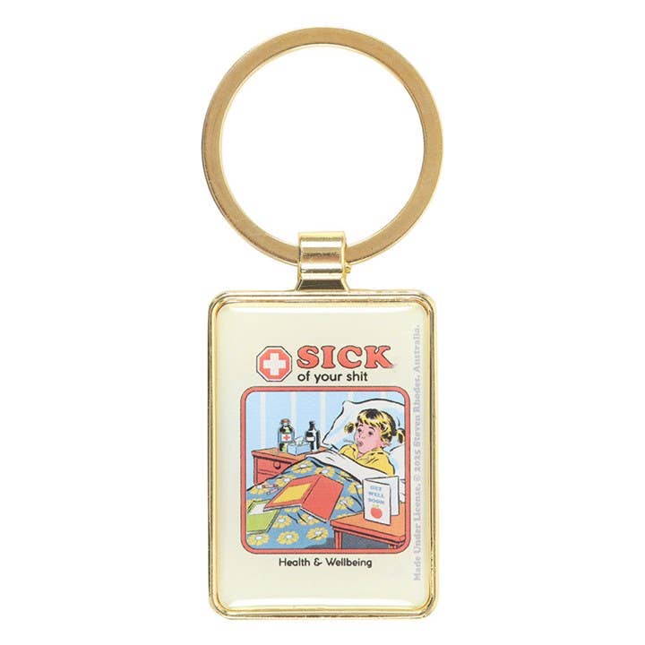 Sick of Your Shit keyring showing gold split ring hardware