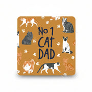 Rust orange coaster covered in cats with No 1 Cat Dad lettering