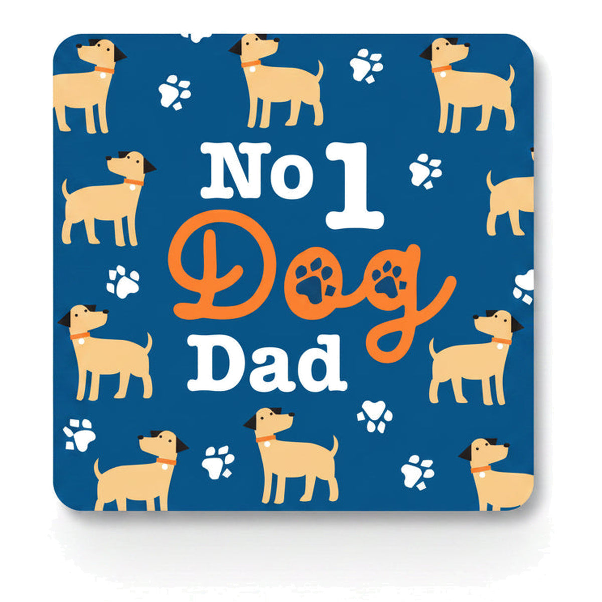 Navy coaster with golden dogs, paw prints and No 1 Dog Dad text