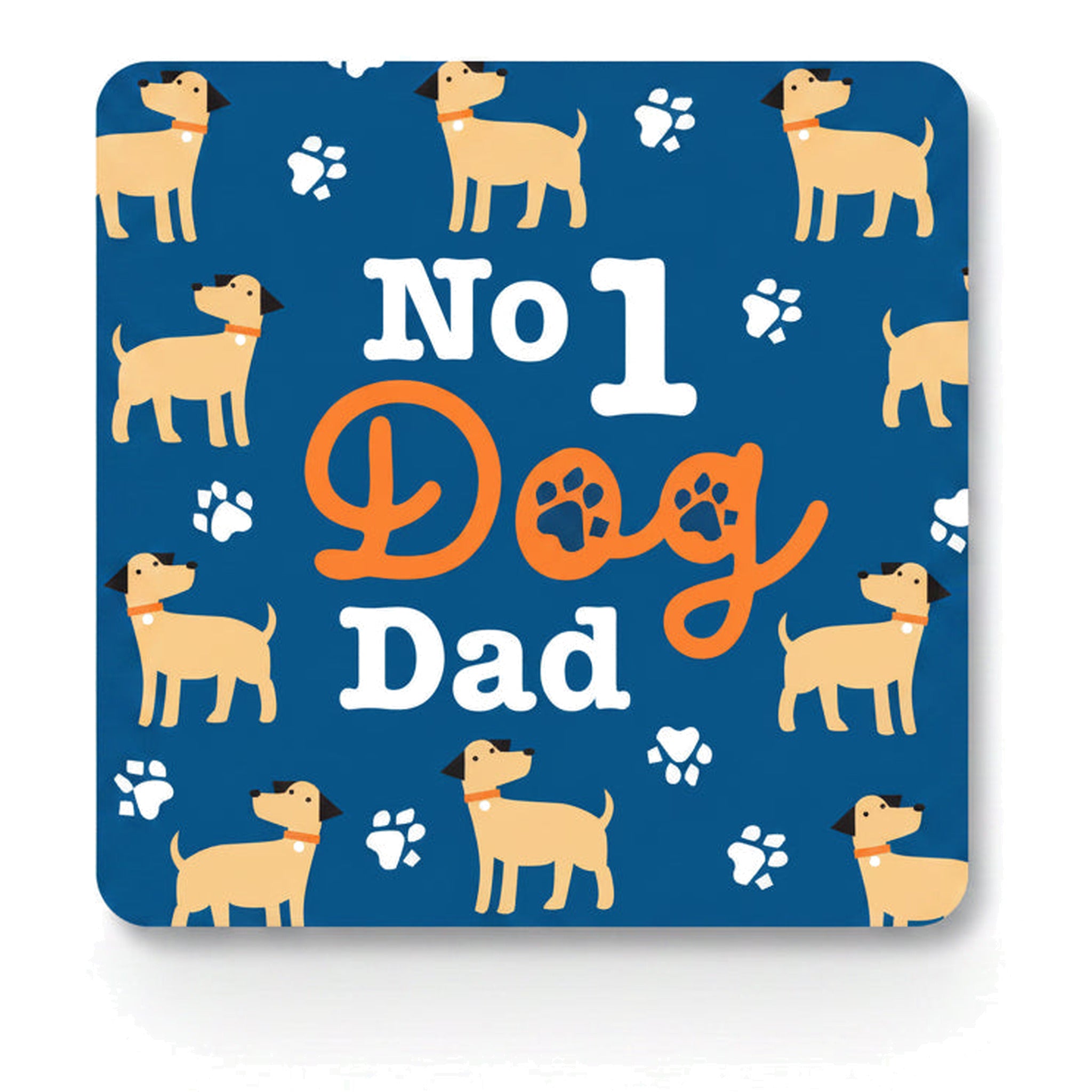 Navy coaster with golden dogs, paw prints and No 1 Dog Dad text
