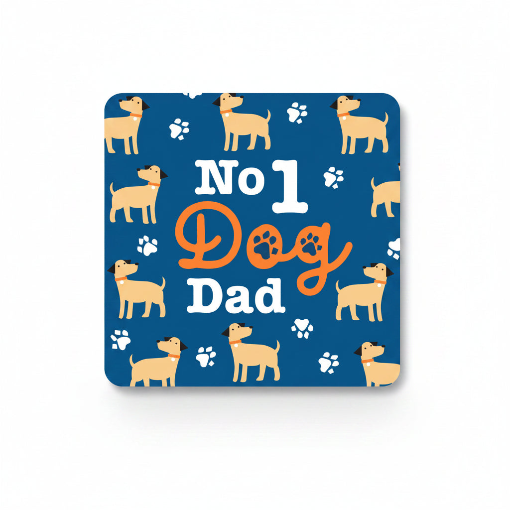 Navy coaster with golden dogs, paw prints and No 1 Dog Dad text
