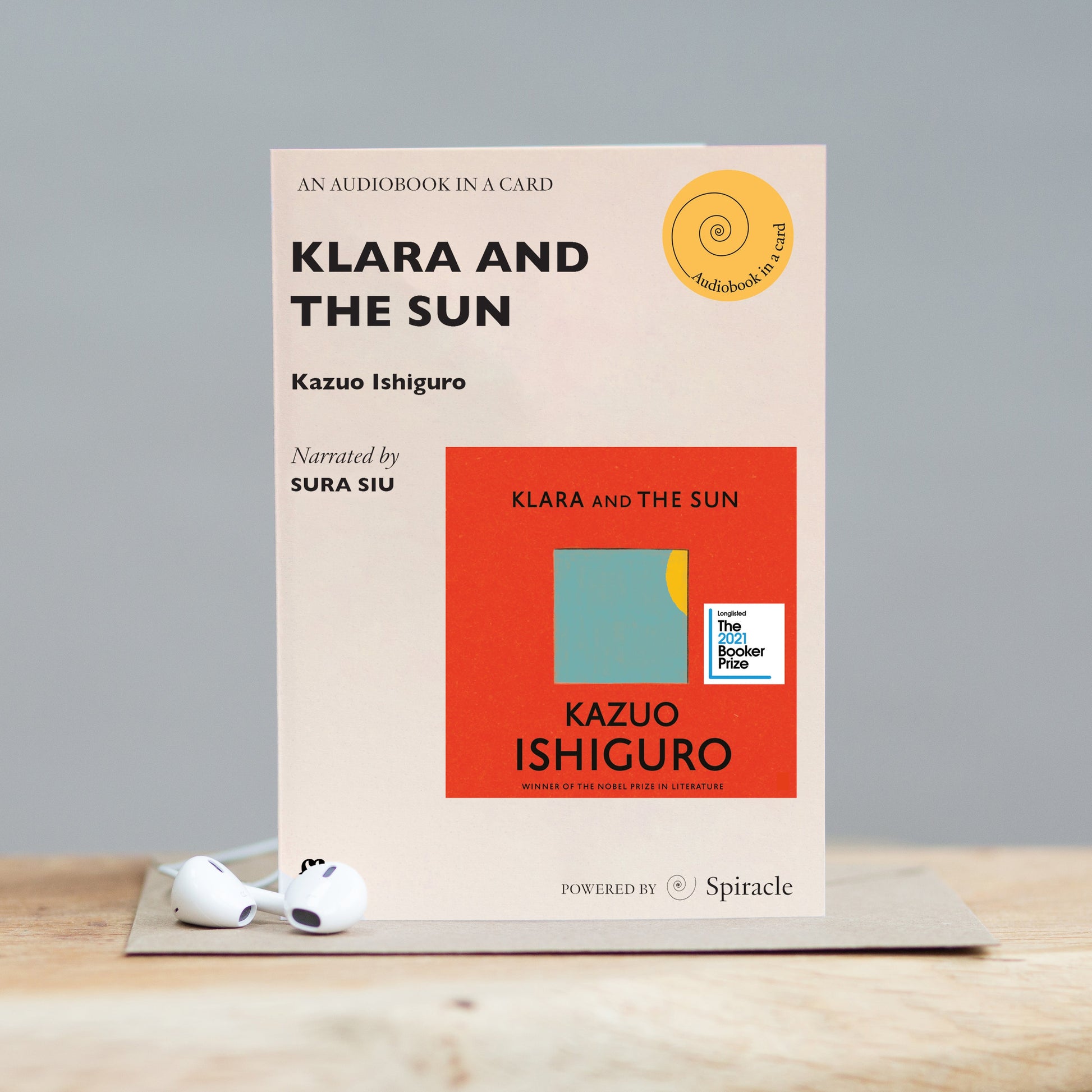 Klara and the Sun audiobook card photographed with its kraft envelope