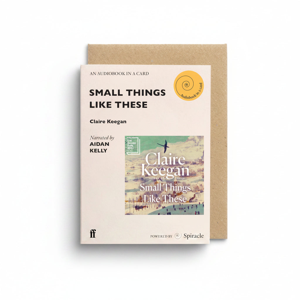 Small Things Like These Audiobook in a Card, cream card showing the Claire Keegan book cover