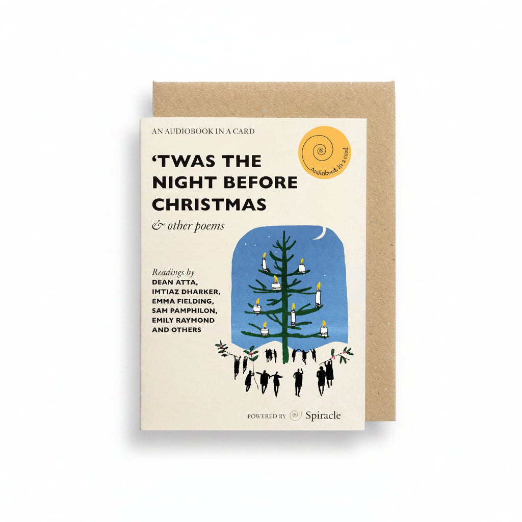 'Twas the Night Before Christmas Audiobook in a Card, cream card with a blue Christmas tree illustration