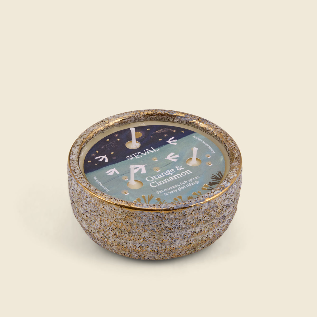 Orange & Cinnamon Small Alchemy Pot Candle lifestyle base image on a cream background