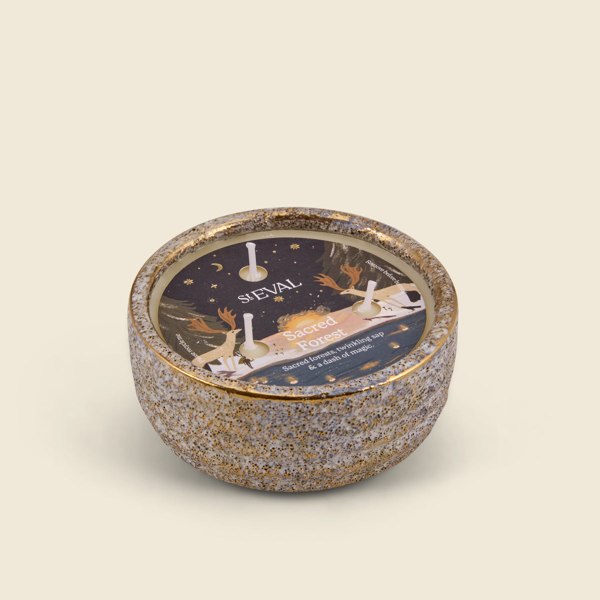 Sacred Forest Small Alchemy Pot Candle lifestyle base image on a cream background