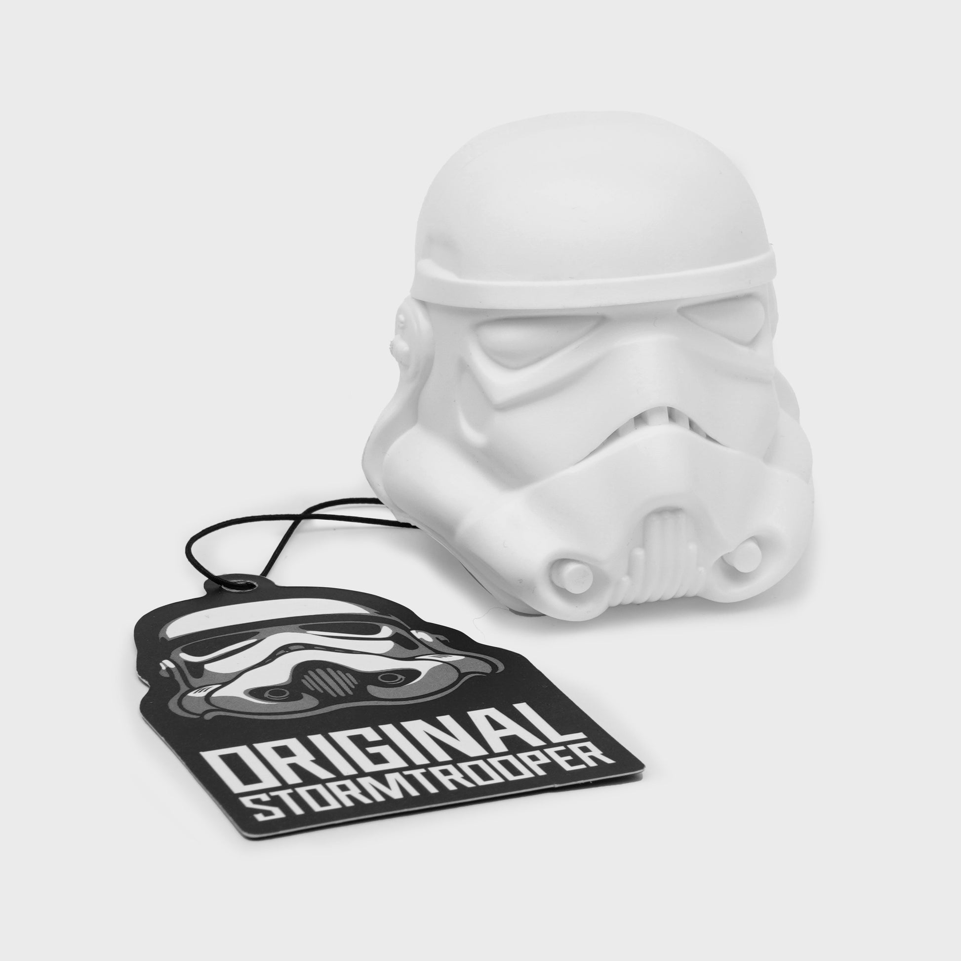 Stormtrooper bottle opener helmet with Original Stormtrooper swing tag on white background