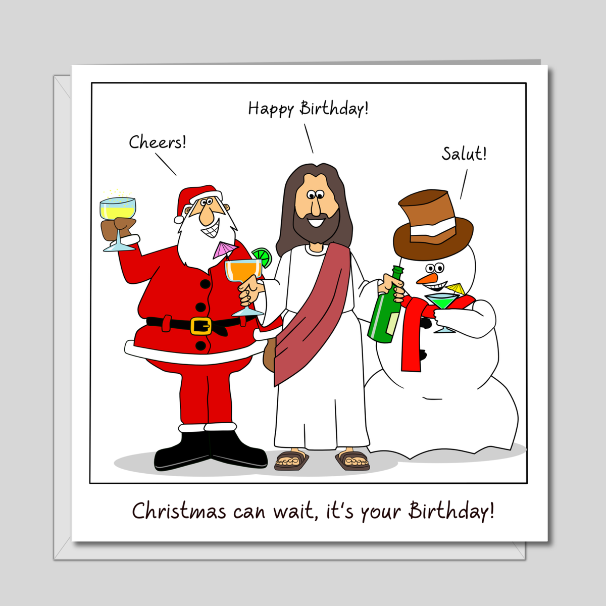 Christmas Can Wait December Birthday Card on a soft grey background