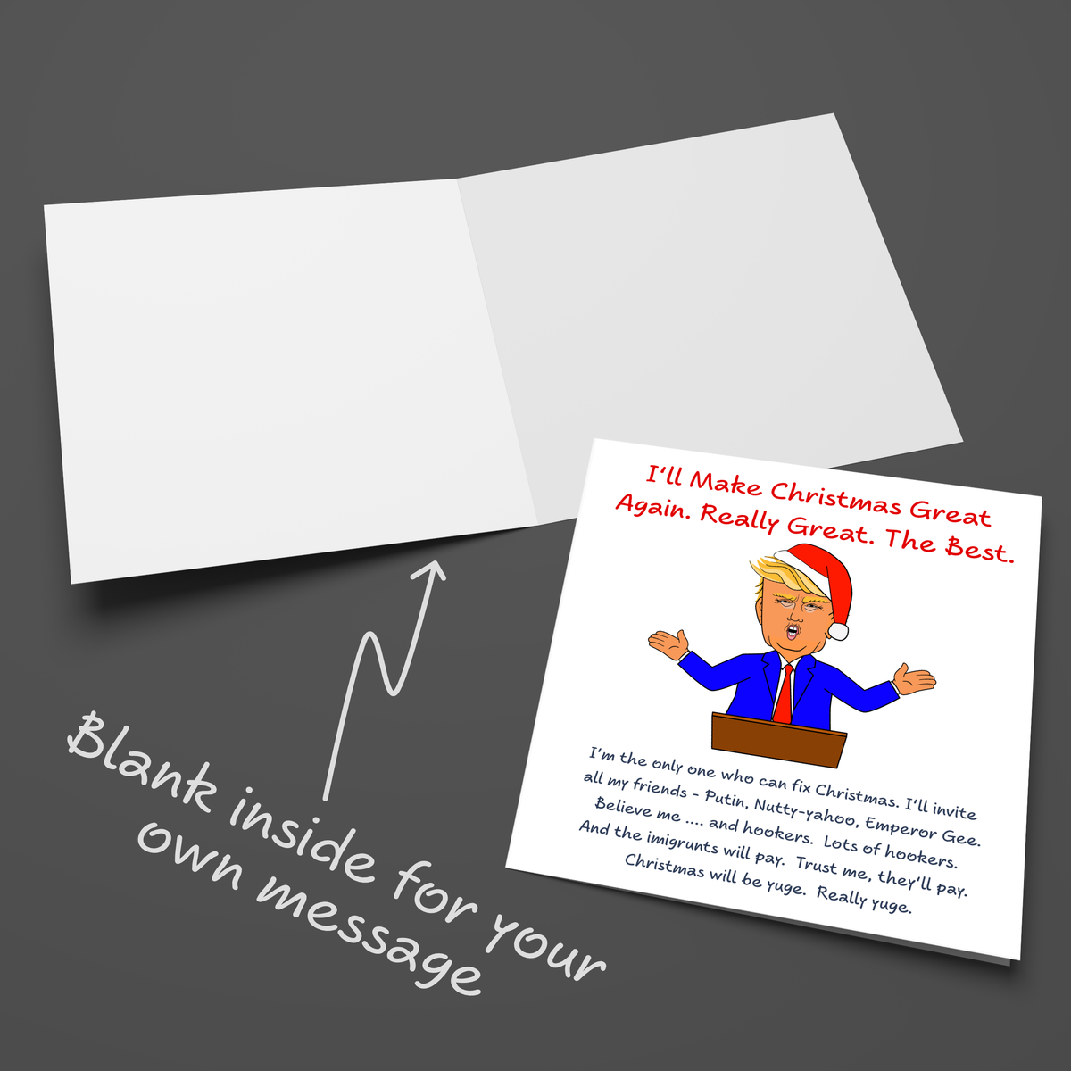Trump Make Christmas Great Again Card opened to show the blank inside
