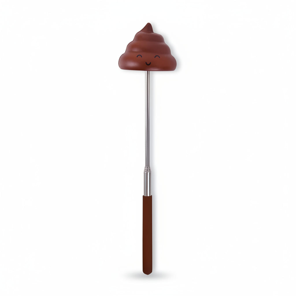 Telescopic novelty poop stick on white background