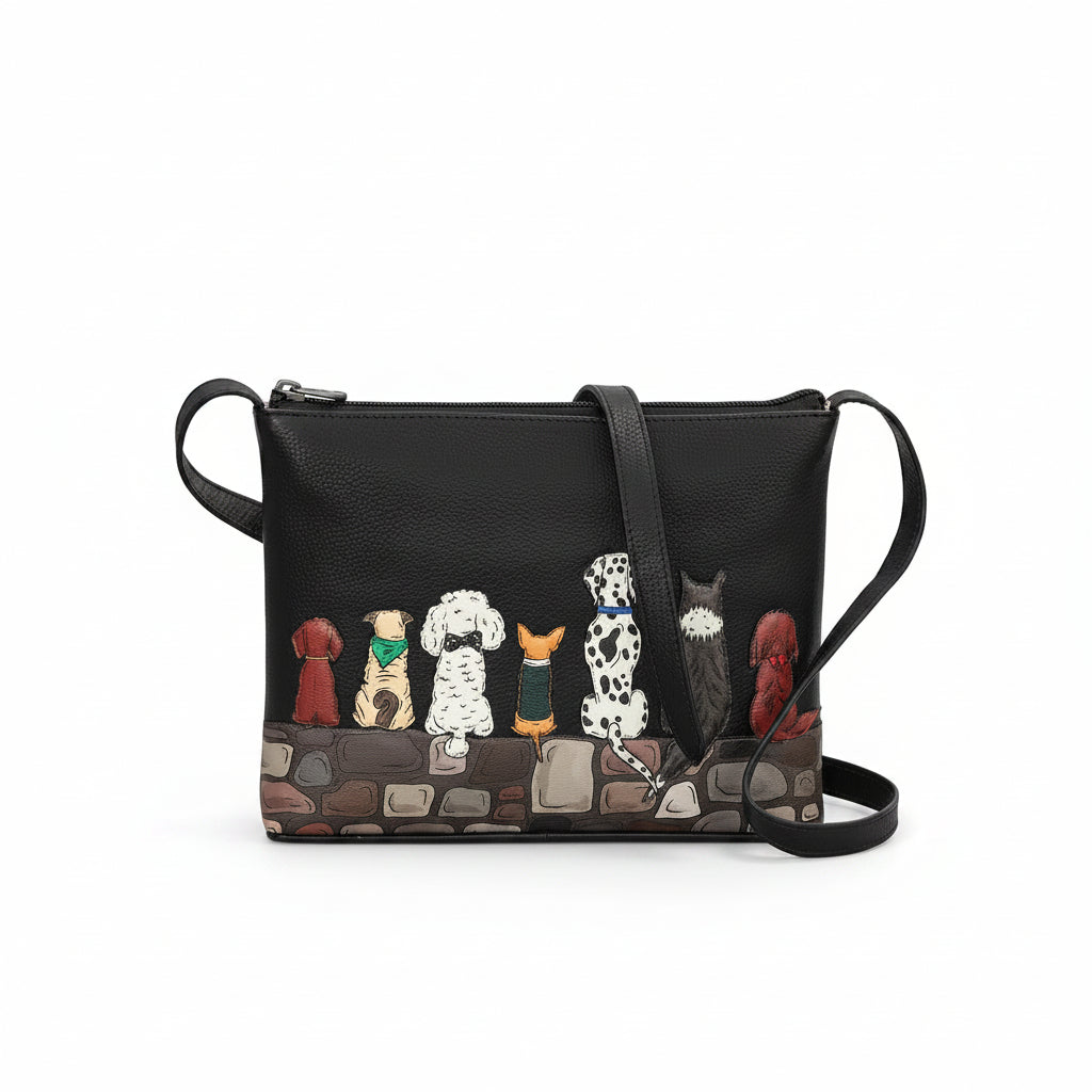 Yoshi Bark to Bark bag showing dog applique detail