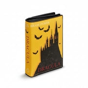 Dracula book purse side angle showing spine and book shape on white background