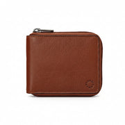 Yoshi zip round wallet in brown leather angled view