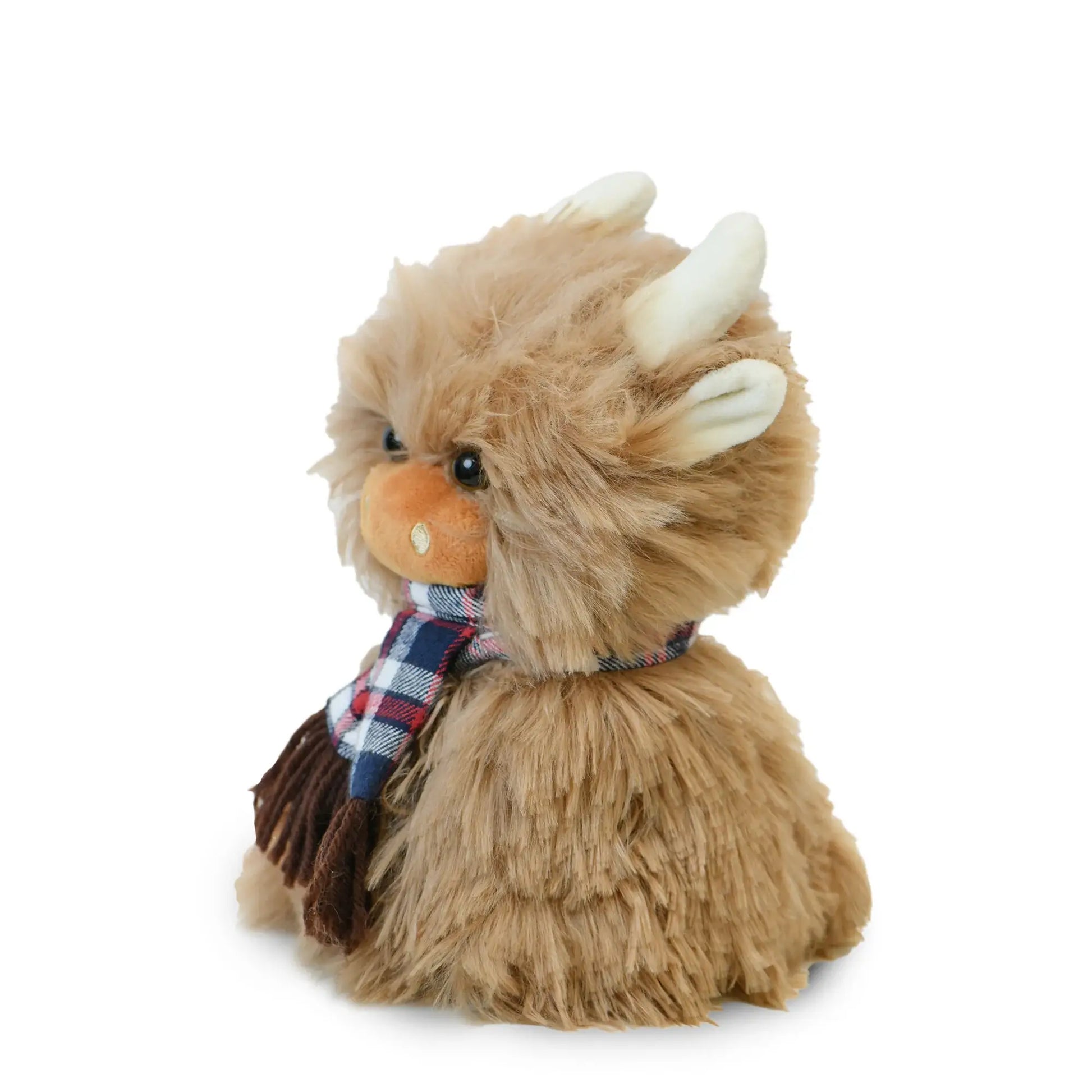 Side view of Angus the Highland Cow children’s soft toy.