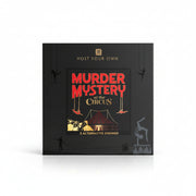 Murder Mystery at the Circus at home puzzle game. It has a black games box with clues around the box. 
