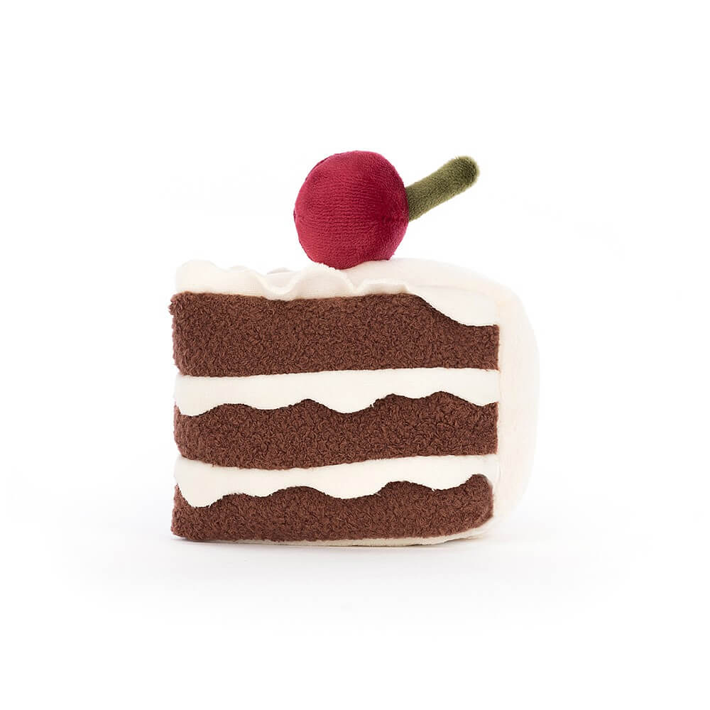 From behind the Jellycat Pretty Patisserie Gateaux children's soft toy cake. 
