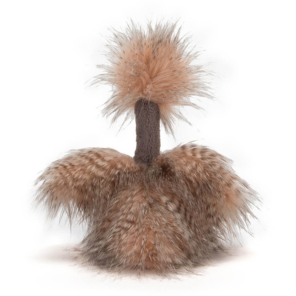 From behind Jellycat Odette Ostrich children’s soft toy.